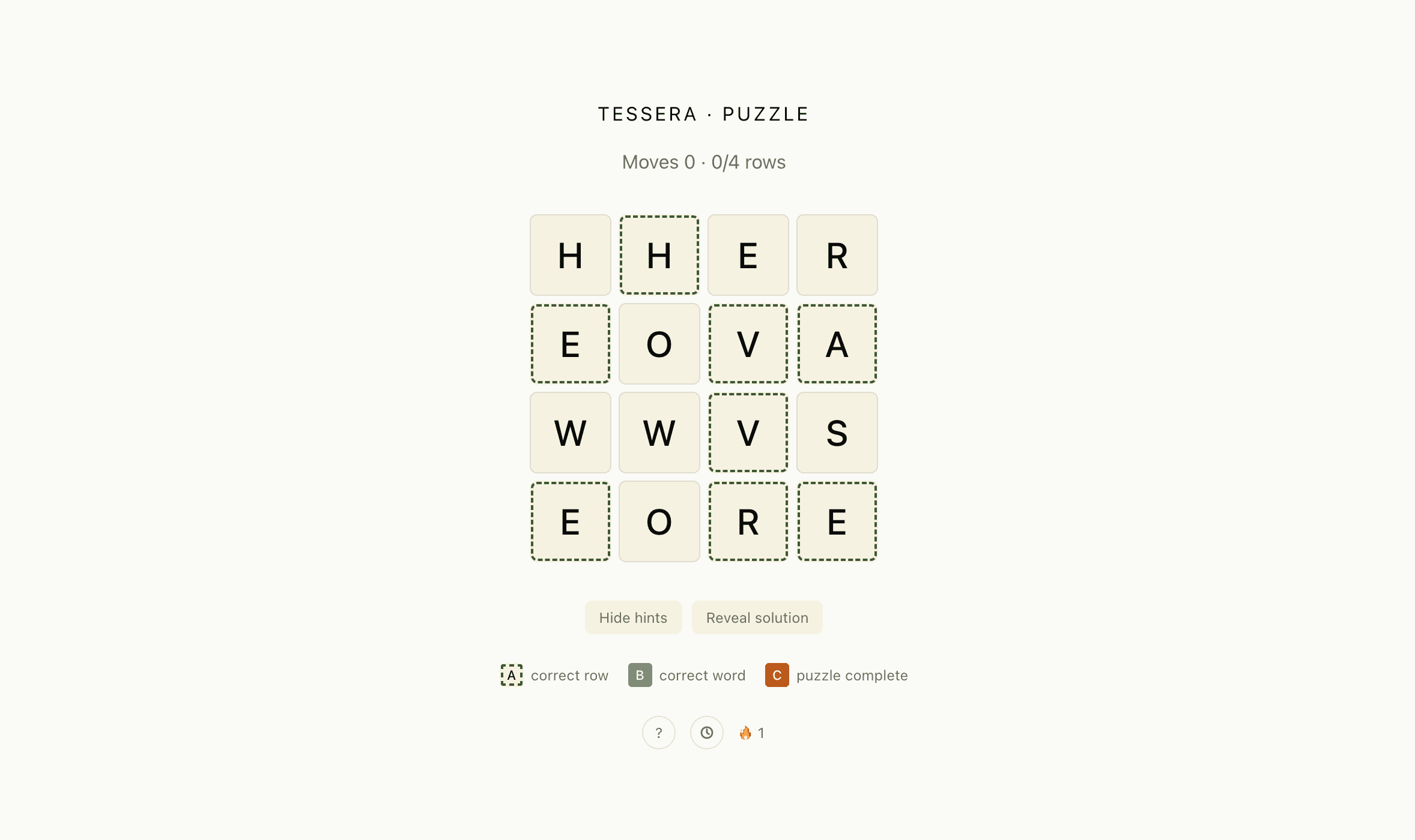 A freshly scrambled Tessera puzzle, before any swaps have been made.